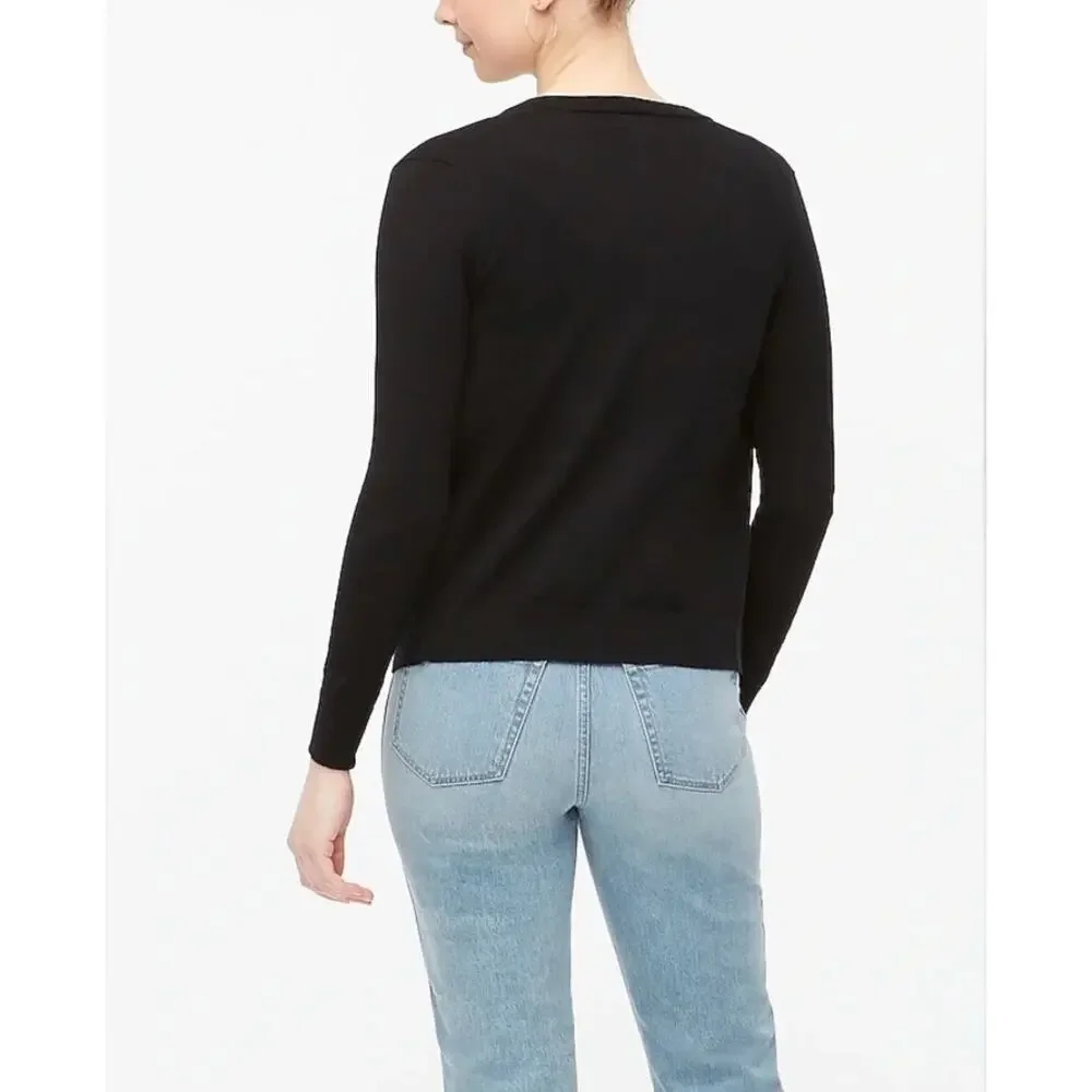 J. Crew Classic Cotton Cardigan Sweater Black E5957 Size L